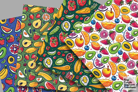 Fun Doodle Fruit Pattern Digital Paper | BBQ Picnic Foodie Digital Pattern Fine Purple Elephant Creations 