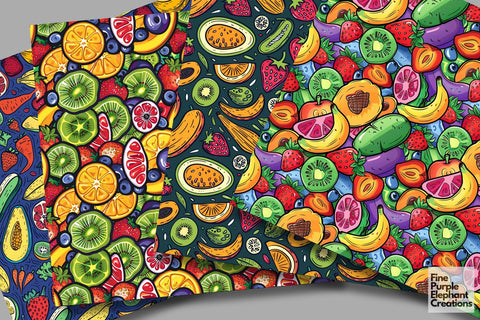 Fun Doodle Fruit Pattern Digital Paper | BBQ Picnic Foodie Digital Pattern Fine Purple Elephant Creations 