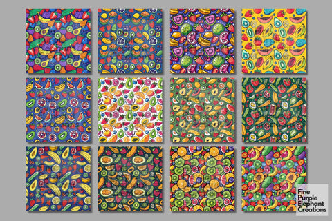 Fun Doodle Fruit Pattern Digital Paper | BBQ Picnic Foodie Digital Pattern Fine Purple Elephant Creations 