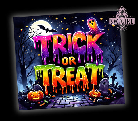 Fun Halloween Tumbler, Trick Or Treat Wrap, 20 oz Halloween Design, Spooky Tumbler, PNG File for Tumbler, Halloween Party Decor, Cute Halloween Mug, Trick Or Treat Design Sublimation SvggirlplusArt 