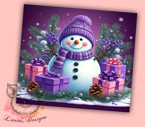 Fun Purple Snowman Winter Tumbler Wrap, Winter Snowman Wrap, 20oz Sublimation Tumbler, Cute Snowman Gift, Holiday Drinkware, Winter Decor Tumbler, Fun Christmas Tumbler Sublimation Lara' s Designs 