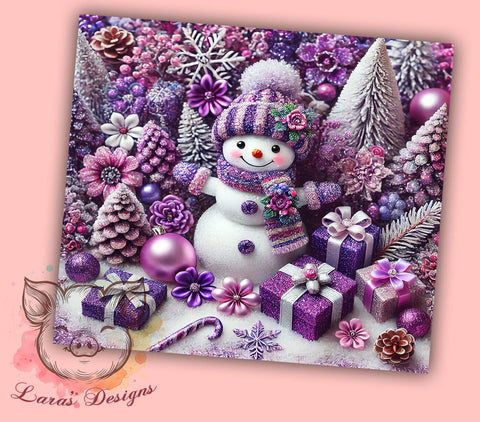 Fun Purple Snowman Winter Tumbler Wrap, Winter Snowman Wrap, 20oz Sublimation Tumbler, Cute Snowman Gift, Holiday Drinkware, Winter Decor Tumbler, Fun Christmas Tumbler Sublimation Lara' s Designs 