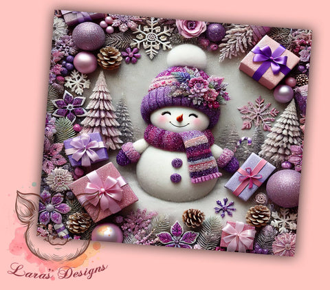 Fun Purple Snowman Winter Tumbler Wrap, Winter Snowman Wrap, 20oz Sublimation Tumbler, Cute Snowman Gift, Holiday Drinkware, Winter Decor Tumbler, Fun Christmas Tumbler Sublimation Lara' s Designs 
