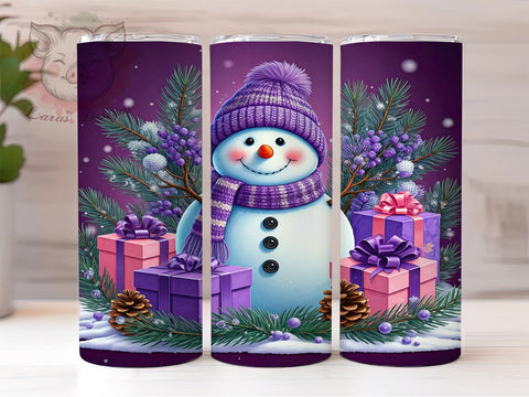 Fun Purple Snowman Winter Tumbler Wrap, Winter Snowman Wrap, 20oz Sublimation Tumbler, Cute Snowman Gift, Holiday Drinkware, Winter Decor Tumbler, Fun Christmas Tumbler Sublimation Lara' s Designs 