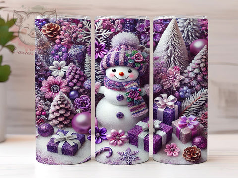 Fun Purple Snowman Winter Tumbler Wrap, Winter Snowman Wrap, 20oz Sublimation Tumbler, Cute Snowman Gift, Holiday Drinkware, Winter Decor Tumbler, Fun Christmas Tumbler Sublimation Lara' s Designs 