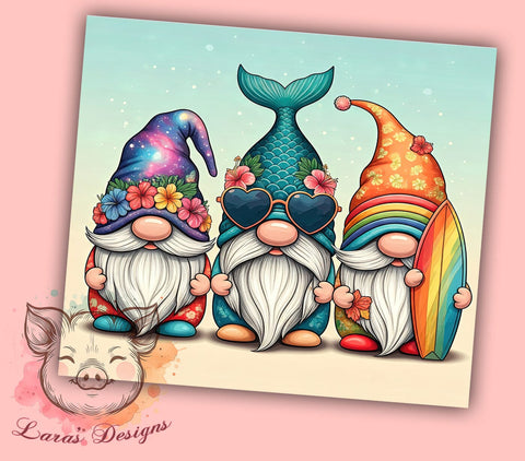 Fun Summer Gnomes 20oz Tumbler Wrap, Gnome Drinkware, 20oz Summer Cup, Cute Gnome Mug, Seasonal Decor Tumbler, Garden Gnomes Gift, Fun Summer Drinkware Sublimation Lara' s Designs 