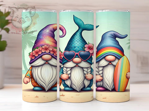 Fun Summer Gnomes 20oz Tumbler Wrap, Gnome Drinkware, 20oz Summer Cup, Cute Gnome Mug, Seasonal Decor Tumbler, Garden Gnomes Gift, Fun Summer Drinkware Sublimation Lara' s Designs 