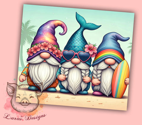 Fun Summer Gnomes 20oz Tumbler Wrap, Gnome Drinkware, 20oz Summer Cup, Cute Gnome Mug, Seasonal Decor Tumbler, Garden Gnomes Gift, Fun Summer Drinkware Sublimation Lara' s Designs 