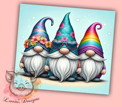 Fun Summer Gnomes 20oz Tumbler Wrap, Gnome Drinkware, 20oz Summer Cup, Cute Gnome Mug, Seasonal Decor Tumbler, Garden Gnomes Gift, Fun Summer Drinkware Sublimation Lara' s Designs 