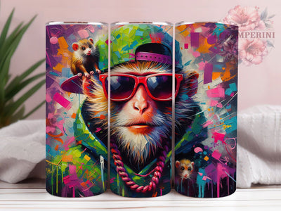 Funky Artistic Monkey Tumbler, Cool Animal, Artistic Style, Whimsical Theme, Bold Design, 20Oz Tumbler, Sublimation Wrap Sublimation Li Zamperini 