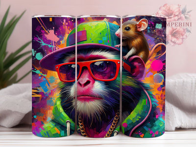Funky Artistic Monkey Tumbler, Cool Animal, Artistic Style, Whimsical Theme, Bold Design, 20Oz Tumbler, Sublimation Wrap Sublimation Li Zamperini 