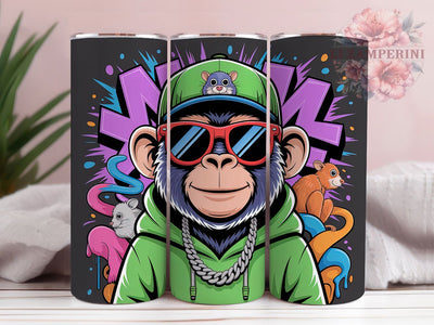 Funky Artistic Monkey Tumbler, Cool Animal, Artistic Style, Whimsical Theme, Bold Design, 20Oz Tumbler, Sublimation Wrap Sublimation Li Zamperini 