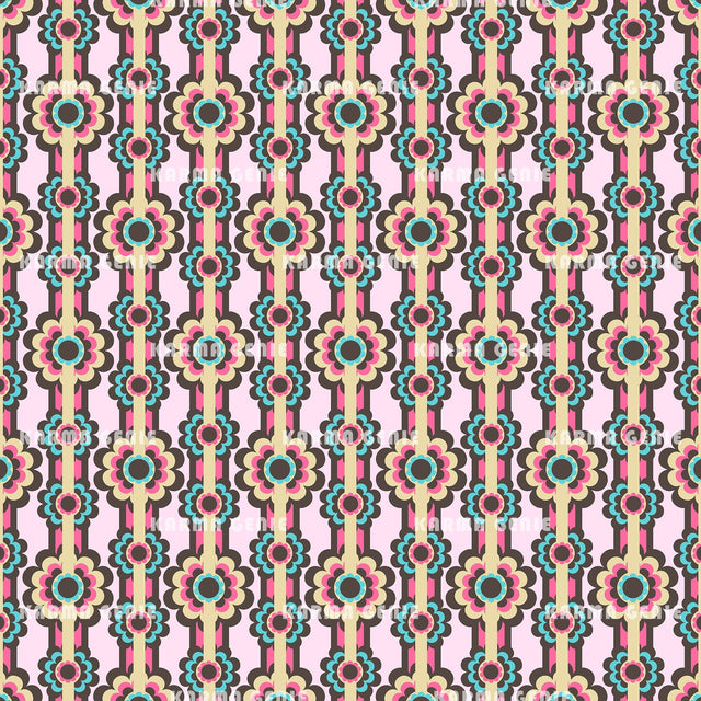 Funky Colorful Retro Flowers Mid Century Floral Pattern Digital Paper Digital Pattern Karma Genie Graphics 