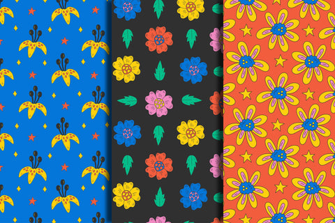Funky Flowers Seamless Patterns Digital Pattern Rin Green 