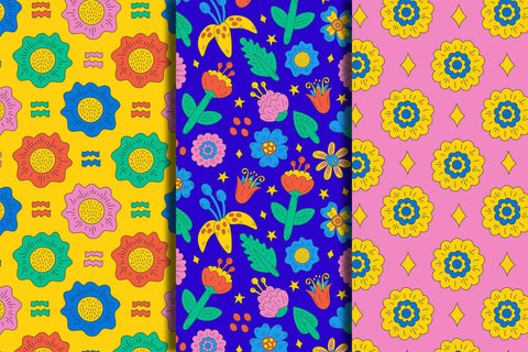 Funky Flowers Seamless Patterns Digital Pattern Rin Green 