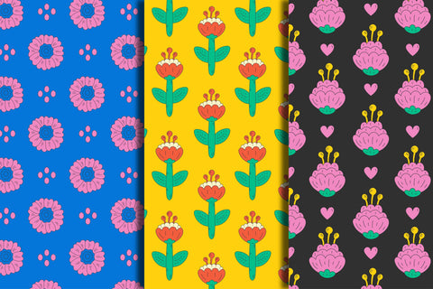 Funky Flowers Seamless Patterns Digital Pattern Rin Green 