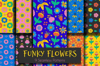 Funky Flowers Seamless Patterns Digital Pattern Rin Green 