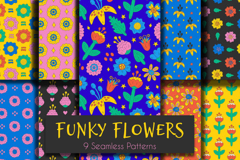 Funky Flowers Seamless Patterns Digital Pattern Rin Green 