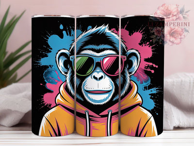 Funky Hoodie Monkey Tumbler, Hoodie Style, Drinking Theme, Funky Art, Bold Design, 20Oz Tumbler, Sublimation Wrap Sublimation Li Zamperini 