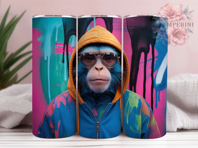 Funky Hoodie Monkey Tumbler, Hoodie Style, Drinking Theme, Funky Art, Bold Design, 20Oz Tumbler, Sublimation Wrap Sublimation Li Zamperini 