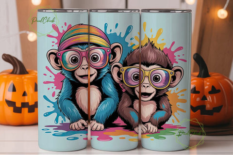 Funky Monkey 20oz Tumbler Wrap Sublimation PixelChick 