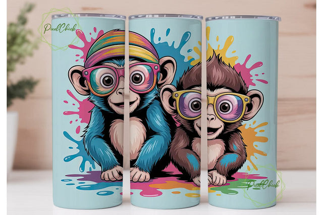Funky Monkey 20oz Tumbler Wrap Sublimation PixelChick 