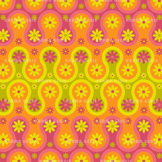 Funky Multi Coloured Cute Hippie Flower Power Pattern Digital Paper Digital Pattern Karma Genie Graphics 
