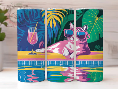 Funky Pop Art Cat 20oz Tumbler, Funky Cat Wrap, Sublimation Gift, Relaxed Cat Mug, 20oz Tumbler Design, Lounging Cat Quote, Artistic Theme Sublimation Lara' s Designs 