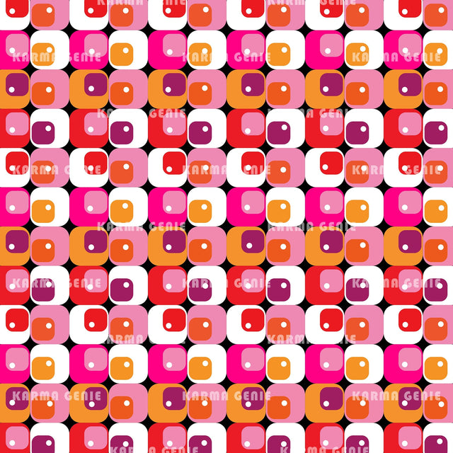 Funky Retro 60s 70s Pink Red & Orange Mid Century Pattern Digital Paper Digital Pattern Karma Genie Graphics 