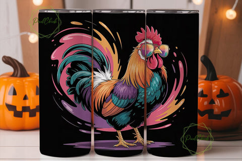 Funky Rooster 20oz Tumbler Wrap Sublimation PixelChick 