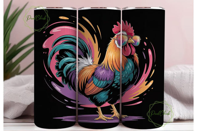 Funky Rooster 20oz Tumbler Wrap Sublimation PixelChick 