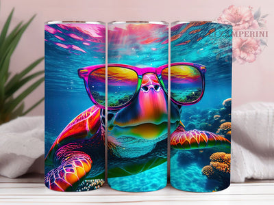 Funky Sea Turtle 20oz Tumbler, Cool Turtle Wrap, 20oz Skinny Tumbler, Retro Tropical Sublimation PNG, Neon Ocean Art, Whimsical Turtle Graphic, Vibrant Sea Life Design, Summer Vibes Beach Gift Sublimation Li Zamperini 