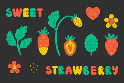 Funky Strawberry Elements PNG Clipart Sublimation Rin Green 