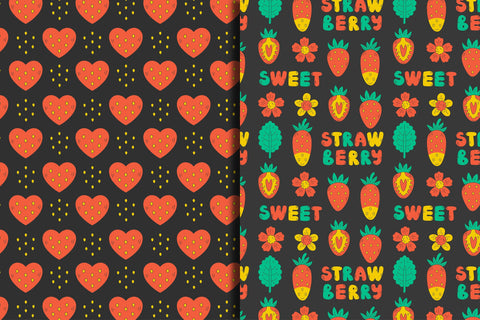 Funky Summer Strawberry Seamless Patterns Digital Pattern Rin Green 