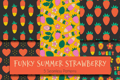 Funky Summer Strawberry Seamless Patterns Digital Pattern Rin Green 