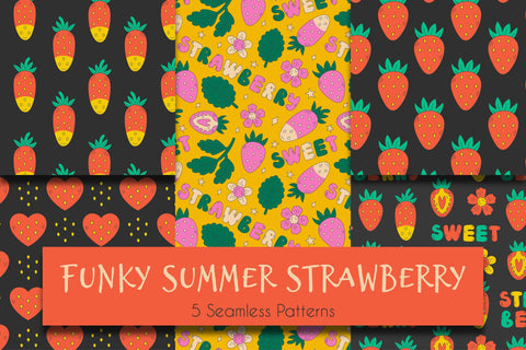 Funky Summer Strawberry Seamless Patterns Digital Pattern Rin Green 