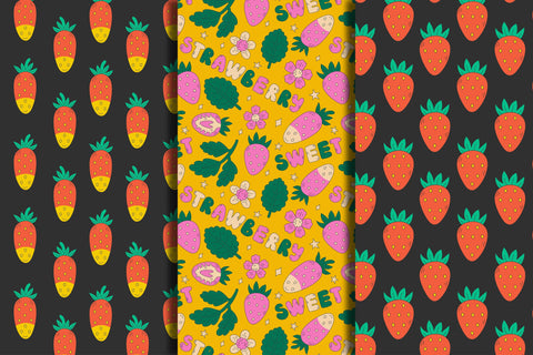 Funky Summer Strawberry Seamless Patterns Digital Pattern Rin Green 