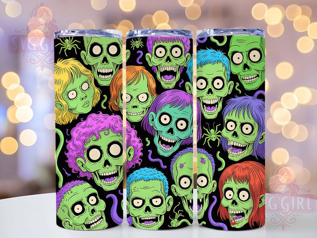Funky Zombie Heads Horror Tumbler, Funky Zombies, Halloween Tumbler, 20Oz Tumbler, Sublimation Design, Scary Faces, Horror Theme Sublimation SvggirlplusArt 