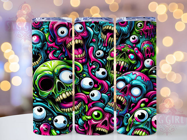 Funky Zombie Heads Horror Tumbler, Funky Zombies, Halloween Tumbler, 20Oz Tumbler, Sublimation Design, Scary Faces, Horror Theme Sublimation SvggirlplusArt 