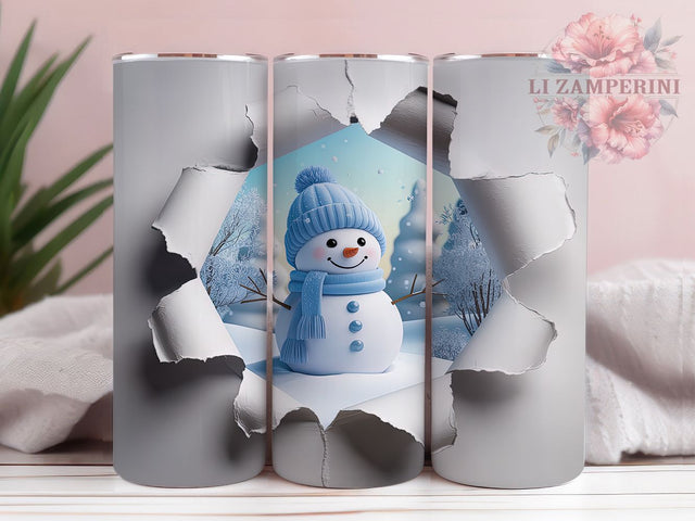 Funny 3D Christmas Snowman Wall Tumbler, Hole In Wall Wrap, 20oz Tumbler Sublimation, Festive Snowman Design, Christmas Wall Break Tumbler, Winter Holiday Wrap, Funny Snowman Sublimation Sublimation Li Zamperini 