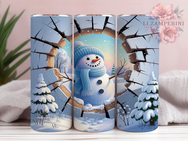 Funny 3D Christmas Snowman Wall Tumbler, Hole In Wall Wrap, 20oz Tumbler Sublimation, Festive Snowman Design, Christmas Wall Break Tumbler, Winter Holiday Wrap, Funny Snowman Sublimation Sublimation Li Zamperini 