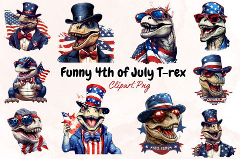 Funny 4th of July T-rex Sublimation clipart Bundle SVG Designangry 
