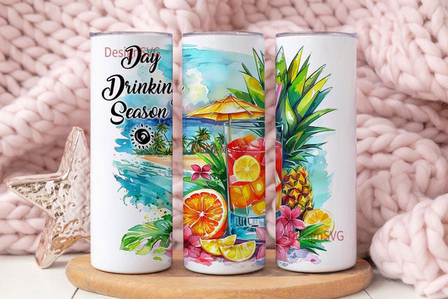 Funny Alcohol Tumbler Wrap, 20 oz Skinny Tumbler Sublimation Design, Summer Vacation Tumbler, It's Day Drinking Season, Digital Download PNG Sublimation DesignSVG 