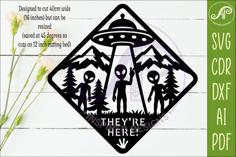 Funny Alien UFO They're Here Wall Sign SVG Laser Cut File SVG APInspireddesigns 