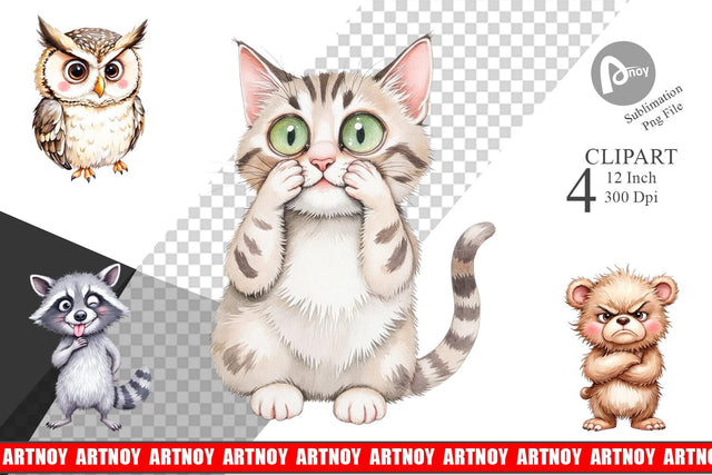Funny Animal Faces Clipart Sublimation artnoy 