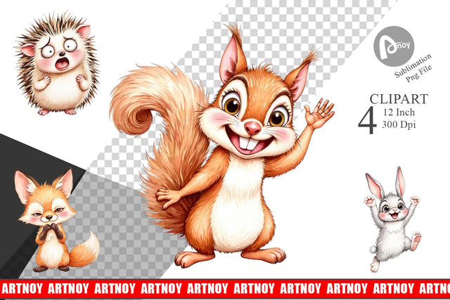 Funny Animal Faces Clipart Sublimation artnoy 