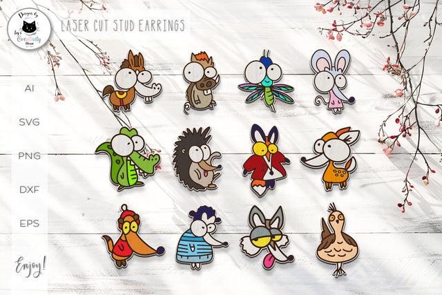 Funny Animal Laser Cut Stud Earrings Bundle SVG Ivy's Creativity House 