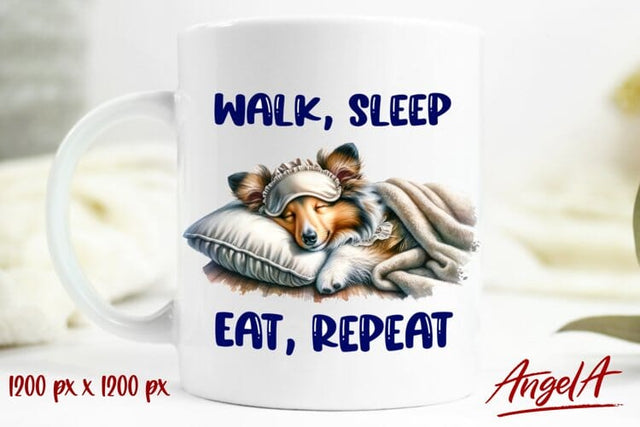Funny animal mug / sleep, eat, repeat / sleeping dog quote Sublimation Angelina Semenova 