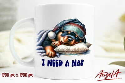 Funny animal mug / sleeping dog, funny quote / rotweiler Sublimation Angelina Semenova 
