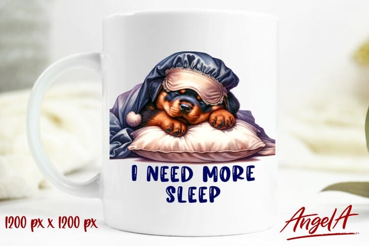 Funny animal mug / sleeping dog, funny quote / rotweiler Sublimation Angelina Semenova 